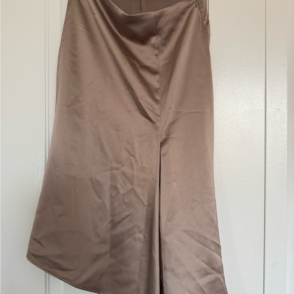 Zara Satin Tan Midi Skirt